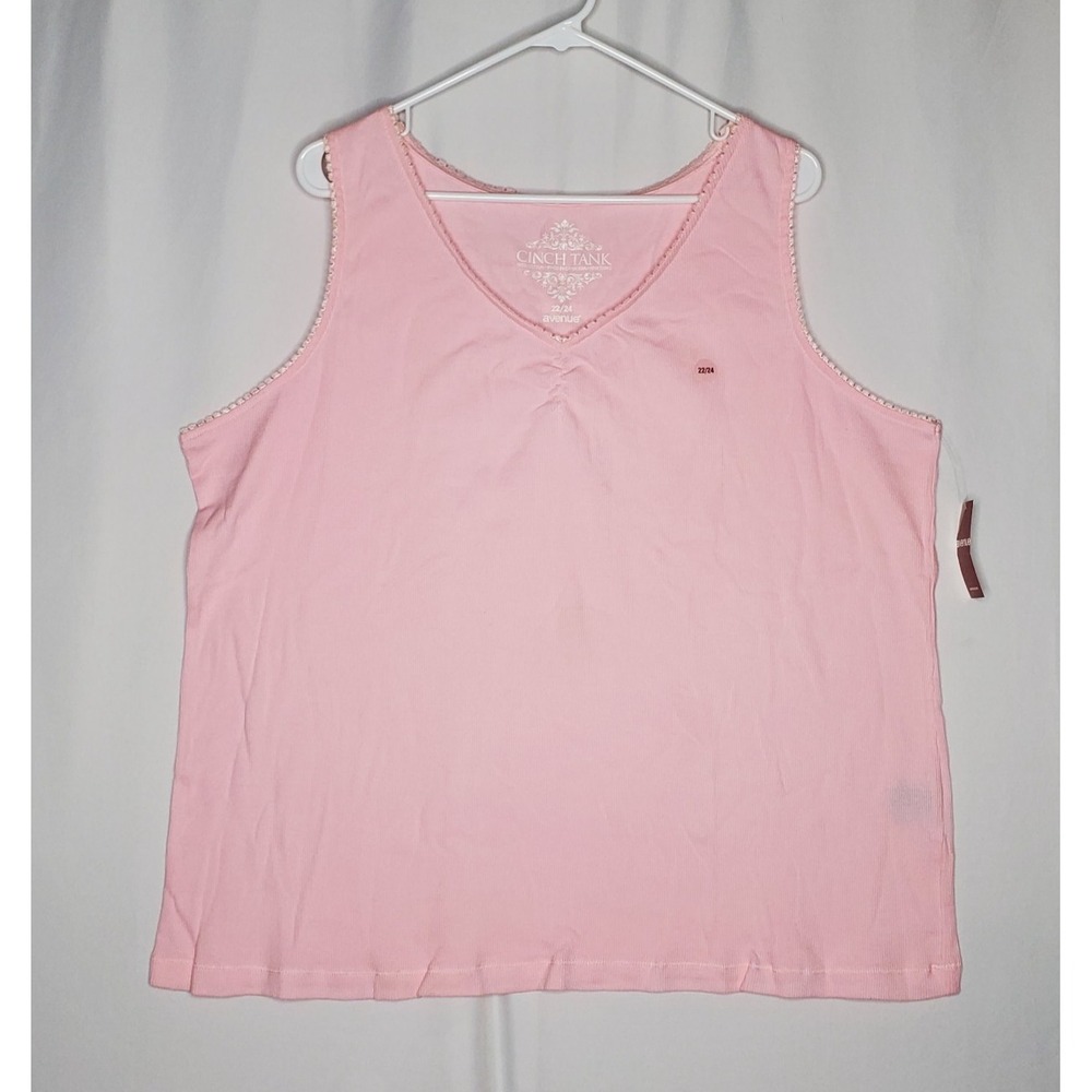 Avenue Tank Top Womens 22/24 Pastel Pink Cotton‎ Rib Knit Cinch V-Neck NEW